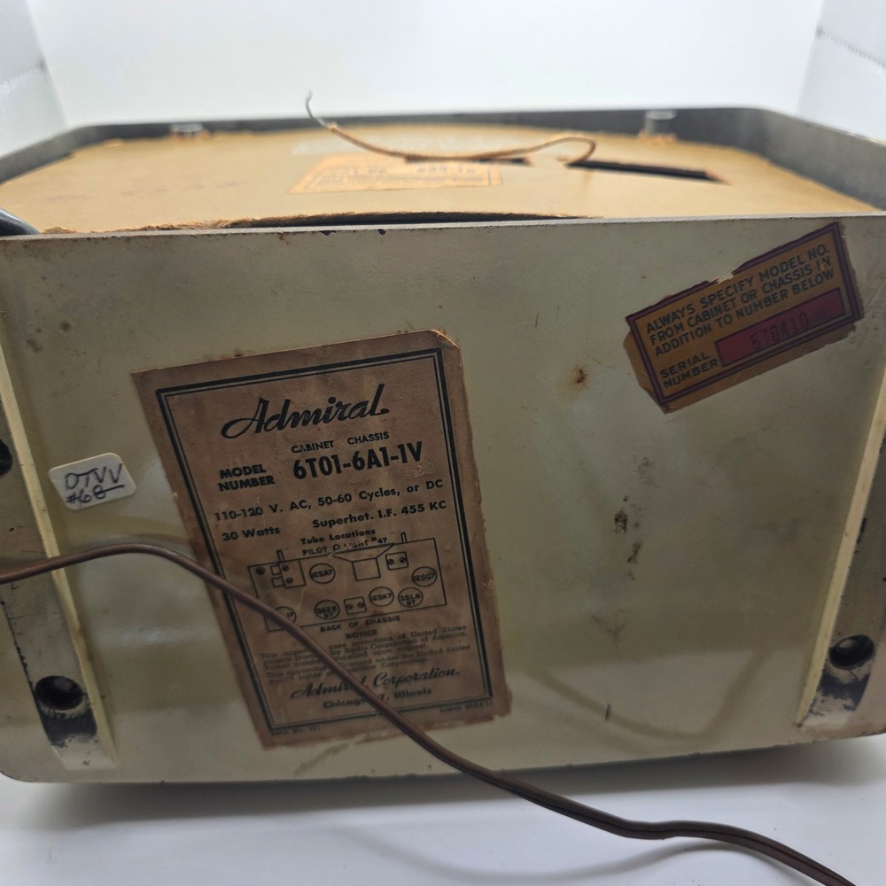 1946 Admiral 6T01-6A1-IV Super Aer-O-Scope Tube Radio Works AM Tabletop - Picture 7 of 8